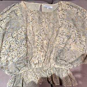 Olivaceous Cream and Yellow Patterned Blouse statement sleeves